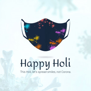 Face mask with colorful Holi splashes and 'Happy Holi' text