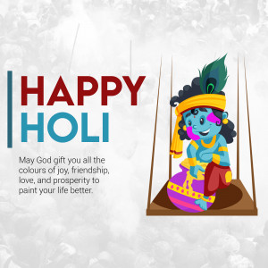 Illustration of Lord Krishna celebrating Holi on a swing