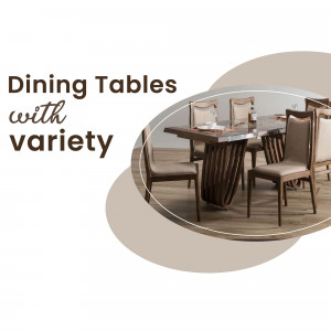 Modern dining table set with wooden chairs and a unique table base