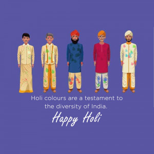 Illustration of men celebrating Holi with colorful splashes.