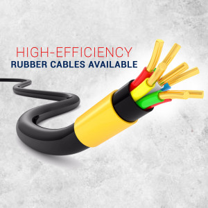 Close-up of cut rubber cable showing colorful wires inside