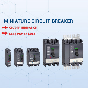 Image of a range of miniature circuit breakers with on/off indication and low power loss features.
