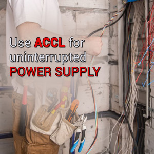 Electrician working with wires and tools, promoting ACCL for uninterrupted power supply.