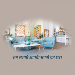 A bright and airy living room with a blue sofa and light-colored walls.