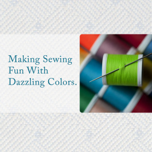 Close-up of colorful spools of thread with a needle