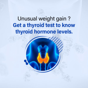 Image depicting a thyroid gland with text promoting thyroid testing for unexplained weight gain.