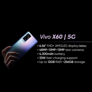 Vivo X60 5G smartphone with key specifications highlighted