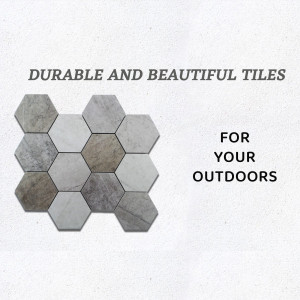 Hexagonal grey and brown tiles for outdoor use