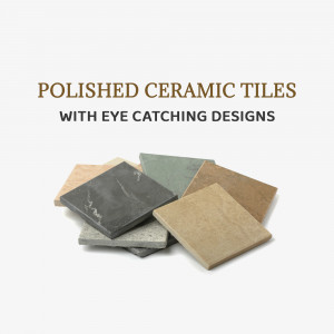 Assortment of polished ceramic tiles with various designs and colors