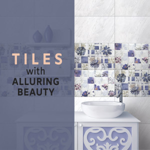 Bathroom tiles with floral patterns and a white sink