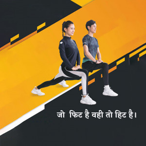 A couple is stretching outdoors, promoting a healthy lifestyle.