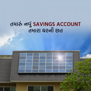 Image of a house with solar panels promoting a savings account.