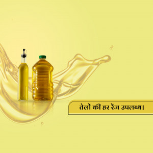 Bottles of cooking oil with a splash effect and text in Hindi
