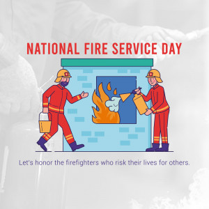 Illustration of firefighters extinguishing a fire with text honoring their service.