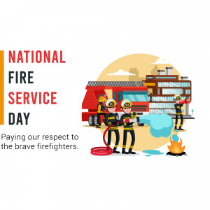 Illustration of firefighters and fire truck for National Fire Service Day