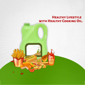 Image of cooking oil with unhealthy food items, promoting a healthy lifestyle choice.