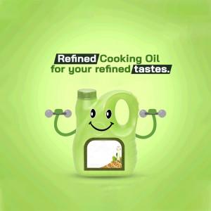 Cartoon illustration of a cooking oil bottle with a smiling face and arms