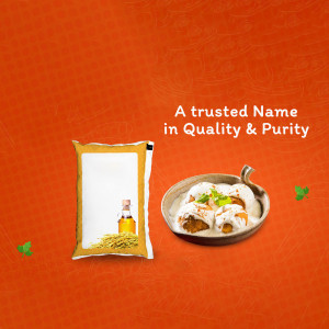 Image of ghee in a packet and served with a traditional Indian sweet dish.