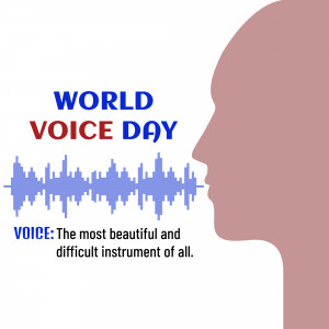 Illustration for World Voice Day featuring a profile of a head with sound waves and text.