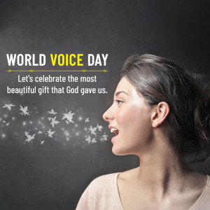 Woman speaking with stars coming from her mouth, promoting World Voice Day