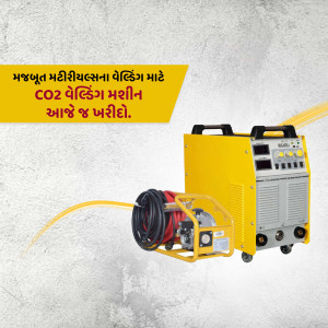 Yellow CO2 welding machine with gas cylinder and cable
