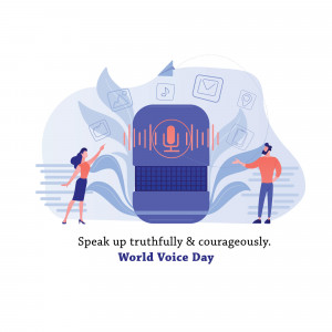Illustration depicting people interacting with a microphone, representing World Voice Day.