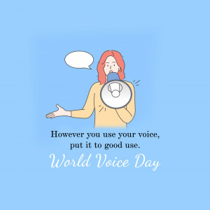 Illustration of a woman speaking into a megaphone with the text 'World Voice Day'