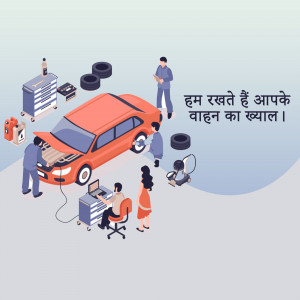 Isometric illustration of car repair service with mechanics and tools