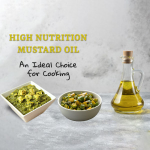 Mustard oil bottle with Indian vegetable dishes