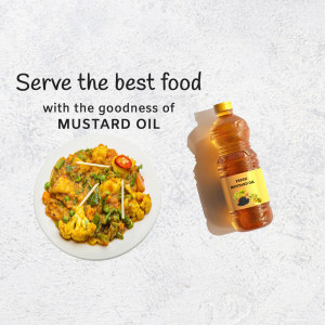 Fortune Mustard Oil with a plate of vegetable curry