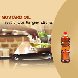 Bottle of mustard oil with cooking scene