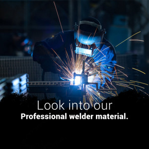 A welder working with sparks flying, showcasing professional welding material.