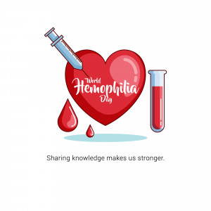 Illustration of a syringe injecting into a red heart with the text 'World Hemophilia Day'
