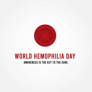 World Hemophilia Day graphic with a red circle and text