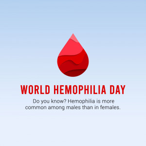 World Hemophilia Day graphic with a blood drop and informational text.