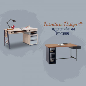 Two modern desk designs with a grey and white background.
