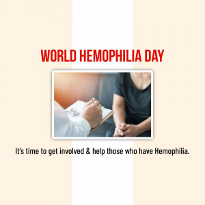 Image promoting World Hemophilia Day with a doctor and patient consultation.
