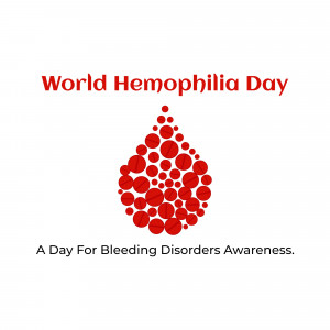 World Hemophilia Day graphic with a blood drop made of pills