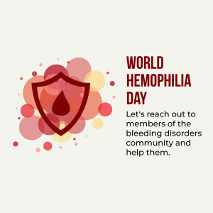World Hemophilia Day graphic with shield and blood drop