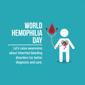 Illustration for World Hemophilia Day featuring a stethoscope and blood drop over a human figure.