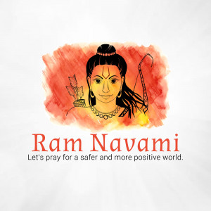 Illustration of Lord Rama with 'Ram Navami' text