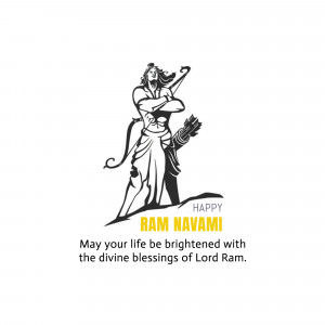 Illustration of Lord Rama with 'Happy Ram Navami' text