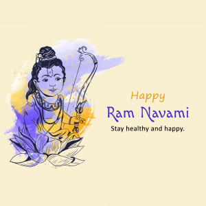 Illustration of Lord Rama with 'Happy Ram Navami' text