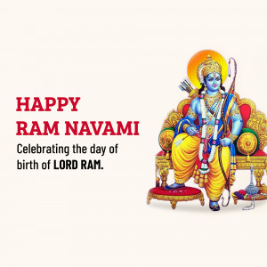 Image depicting Lord Rama on a throne with 'Happy Ram Navami' text