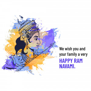 Illustration of Lord Rama with Ram Navami greetings