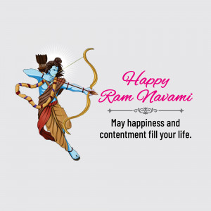 Illustration of Lord Rama with a bow and arrow, wishing Happy Ram Navami