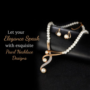 Pearl necklace and earring set on a black background