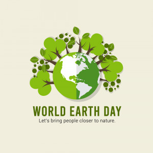 Illustration of the Earth with trees growing around it, celebrating World Earth Day.