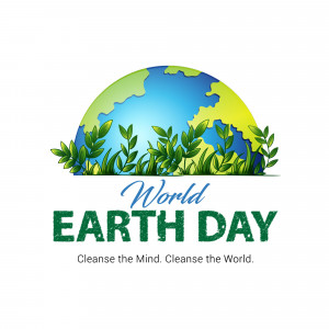 Illustration depicting Earth with leaves and the text 'World Earth Day'