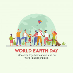 Diverse group of people celebrating World Earth Day with a globe in the background.